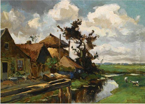 A Farm On The Waterfront Oil Painting by Willem de Zwart