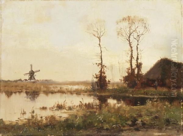 Am Ufer Einer Teichlandschaft Mit Muhle Oil Painting by Willem de Zwart