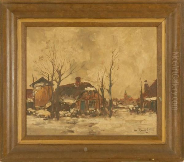 Winter Landscape With Town Oil Painting by Willem de Zwart