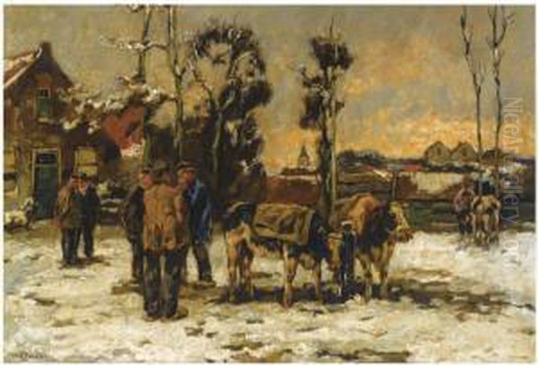 The Cattle Market In Hilversum In Winter Oil Painting by Willem de Zwart