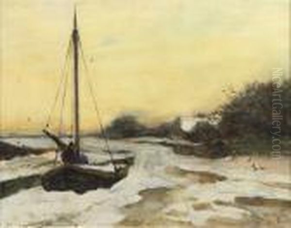 By The River In Winter Oil Painting by Willem de Zwart