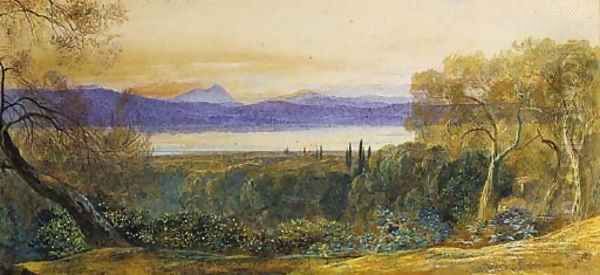 Lake of Halikiopoulos, Corfu Oil Painting by Edward Lear