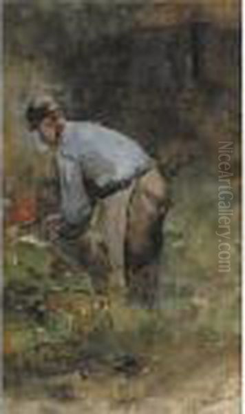 At Work In The Garden Oil Painting by Willem de Zwart