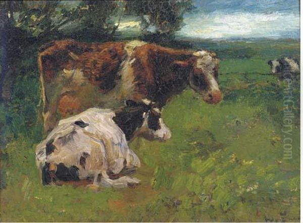 Cows In A Meadow Oil Painting by Willem de Zwart