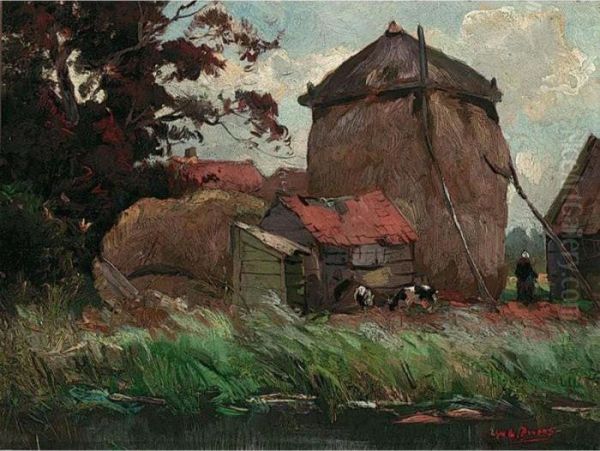 A Landscape With A Hayshed Oil Painting by Willem de Zwart