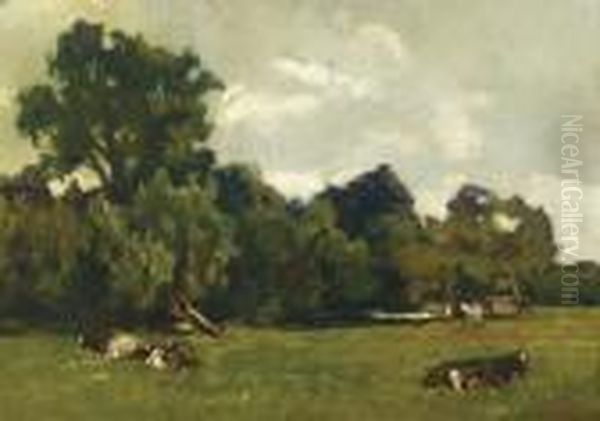 Landschap Bij Loosduinen: Cows In A Meadow By Loosduinen Oil Painting by Willem de Zwart