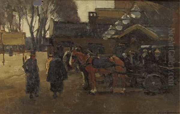 Carriages By The Hague Trainstation Oil Painting by Willem de Zwart