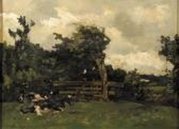 Cows In A Meadow In A Wooded Landscape Oil Painting by Willem de Zwart