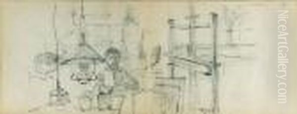 A Self-portrait, Sketching In The Artist's Studio (recto); A Canaland Studies (verso) Oil Painting by Willem de Zwart