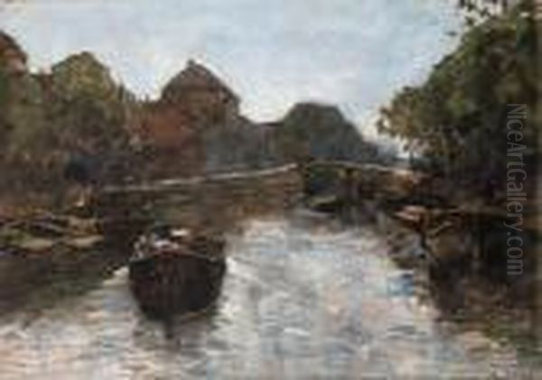 Barges In A Canal, The Hague Oil Painting by Willem de Zwart