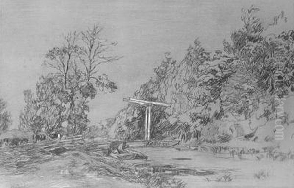 A Wooded Landsape With A Peasant In A Praam By A Draw-bridge Oil Painting by Willem de Zwart