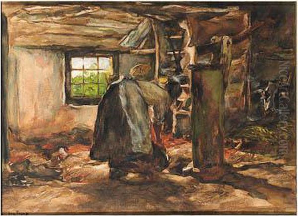 A Peasantwoman In A Cow-shed Oil Painting by Willem de Zwart