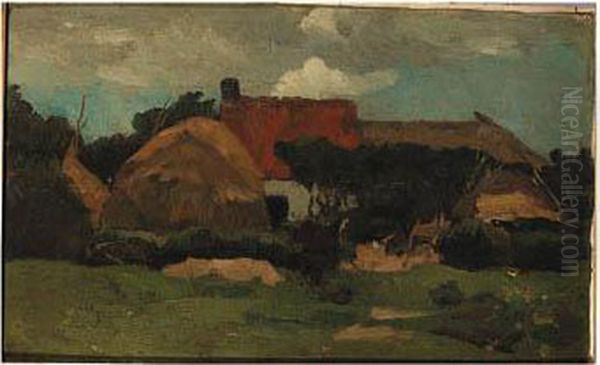 A Farm And A Hay-stack In A Landscape Oil Painting by Willem de Zwart