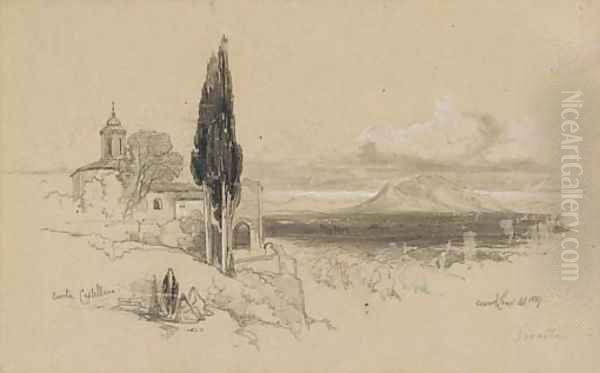 View of Civita Castellana with Mount Soracte in the distance Oil Painting by Edward Lear