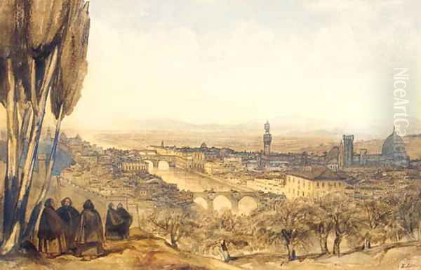 View of Florence from the Basilico, San Miniato al Monte, Monte Cruce Oil Painting by Edward Lear