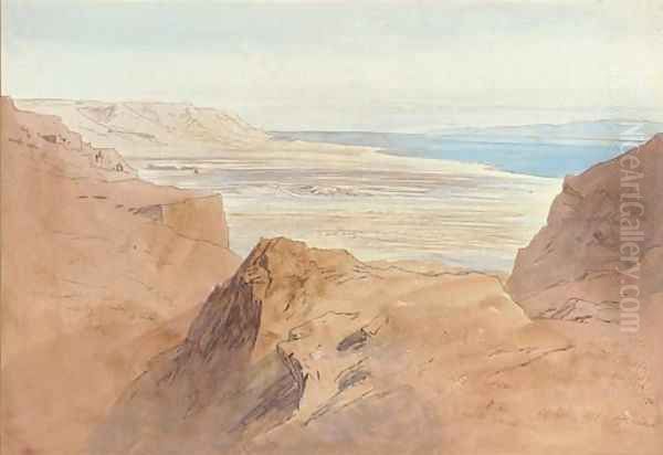 Ain Gedi and the Dead Sea, Israel Oil Painting by Edward Lear