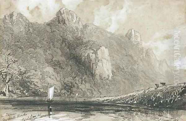 Morwell Rocks on the River Tamar Oil Painting by Edward Lear