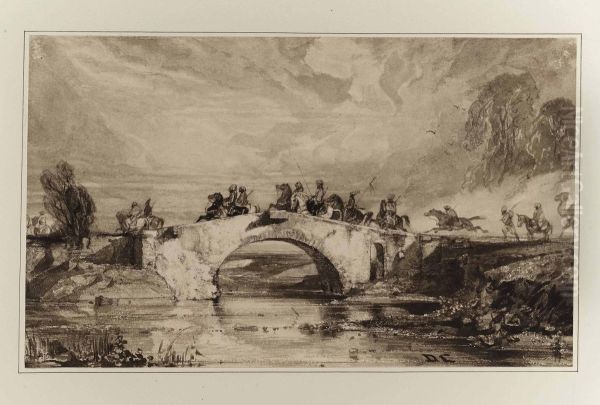 A Troop Of Oriental Cavalry Crossing A Bridge Oil Painting by Alexandre Gabriel Decamps