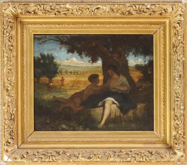 Figures Shaded By A Tree Oil Painting by Alexandre Gabriel Decamps