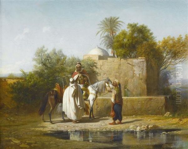 Bedouin At An Oasis Oil Painting by Alexandre Gabriel Decamps