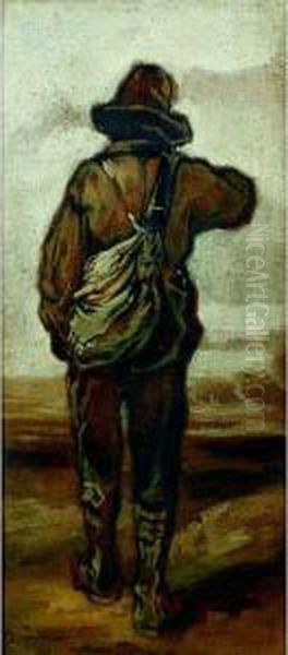 Voyageur Vu De Dos Oil Painting by Alexandre Gabriel Decamps