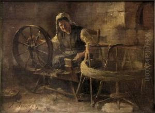 The Yarn Spinner Oil Painting by Alexandre Gabriel Decamps