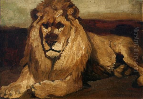 Lion Study Oil Painting by Alexandre Gabriel Decamps