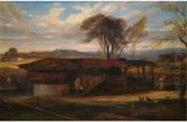 An Oriental Farm Oil Painting by Alexandre Gabriel Decamps