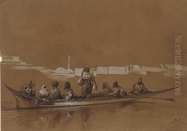 A Rowboat With Turkish Oarsmen Oil Painting by Alexandre Gabriel Decamps