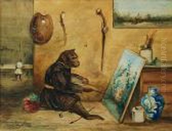 L'atelier Du Singe Peintre Oil Painting by Alexandre Gabriel Decamps