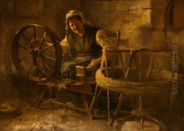 Spring Wheel Oil Painting by Alexandre Gabriel Decamps