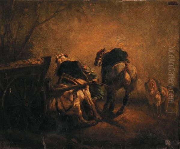 L'attelage Oil Painting by Alexandre Gabriel Decamps