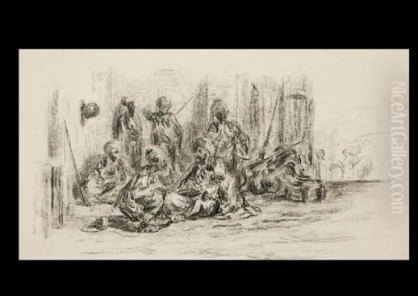 Guerriers Arabe Au Repos Oil Painting by Alexandre Gabriel Decamps