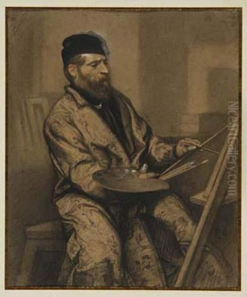 Autoportrait Au Chevalet Oil Painting by Alexandre Gabriel Decamps