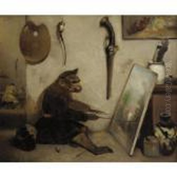 Artist In His Studio Oil Painting by Alexandre Gabriel Decamps