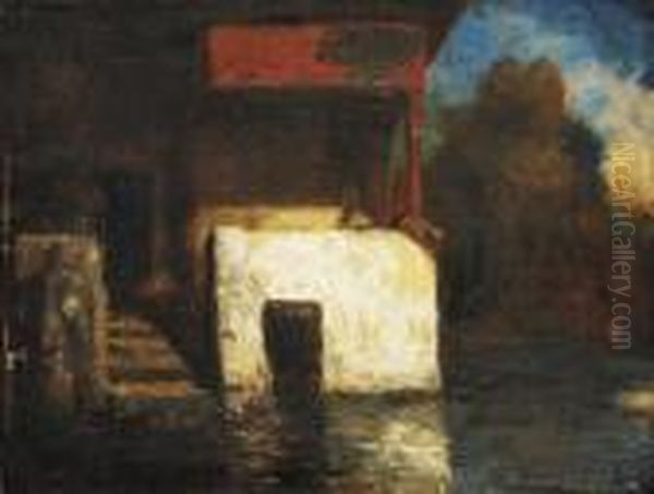 Pavillon Au Bord De L'eau Oil Painting by Alexandre Gabriel Decamps