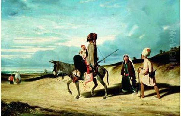 Famille En Route Vers Une Ville Portuaire Oil Painting by Alexandre Gabriel Decamps