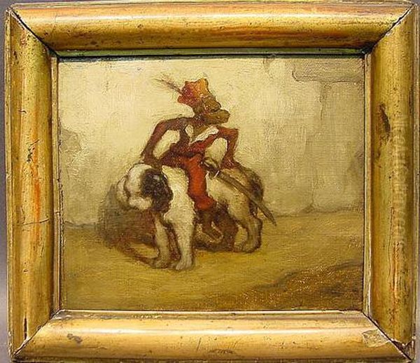 Monkey Riding Dog Oil Painting by Alexandre Gabriel Decamps