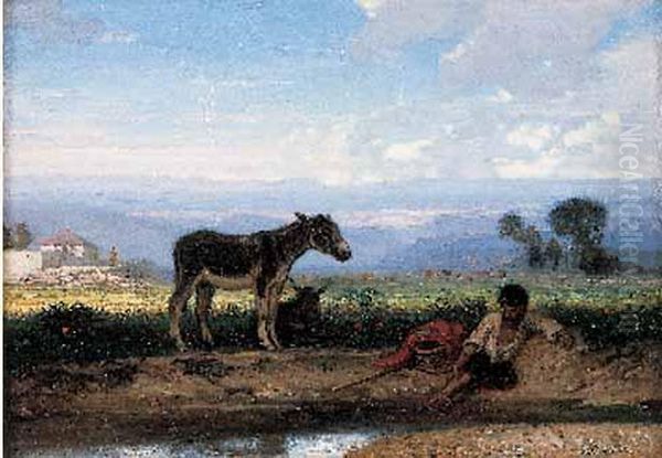 Berger Au Bord D'un Cours D'eau Oil Painting by Alexandre Gabriel Decamps