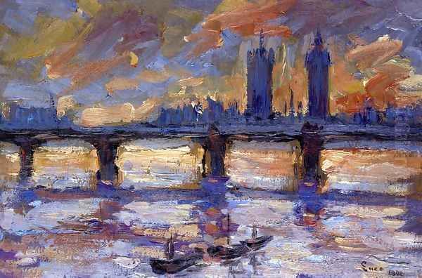 London, the Thames, Evening Oil Painting by Maximilien Luce