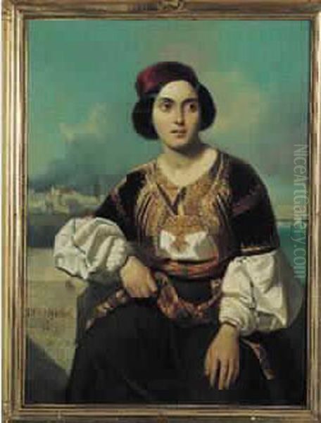 Portrait De Kira Frossini En Costume Grec Oil Painting by Alexandre Gabriel Decamps