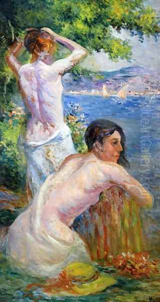 Saint Tropez, Two Woman by the Gulf Oil Painting by Maximilien Luce