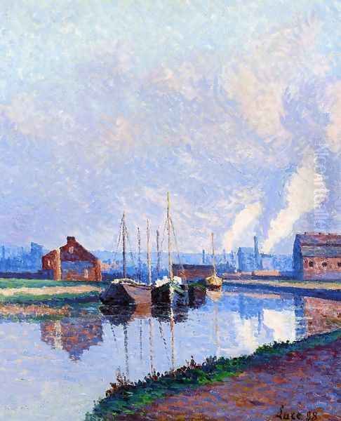 Charleroi, Barges on the Sambre Oil Painting by Maximilien Luce