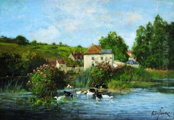 Canards Au Bord D'une Riviere Oil Painting by Alexandre Defaux