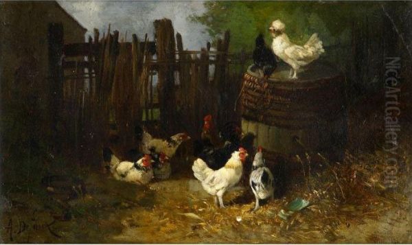 Henhouse Oil Painting by Alexandre Defaux