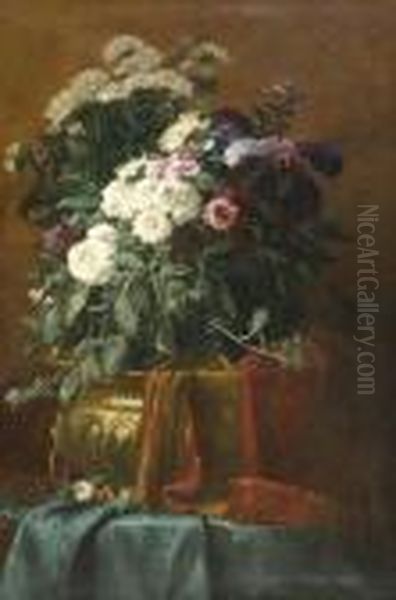 Bouquet De Fleurs Dans Un Vase Oil Painting by Alexandre Defaux