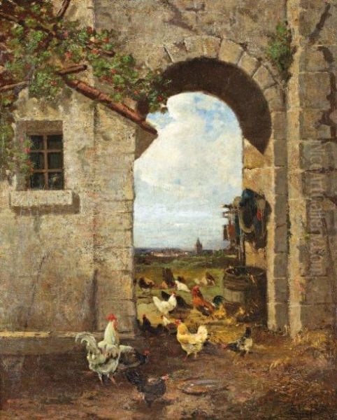 Cour De Ferme Oil Painting by Alexandre Defaux