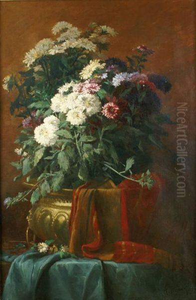 Vase De Fleurs Sur Un Entablement Oil Painting by Alexandre Defaux