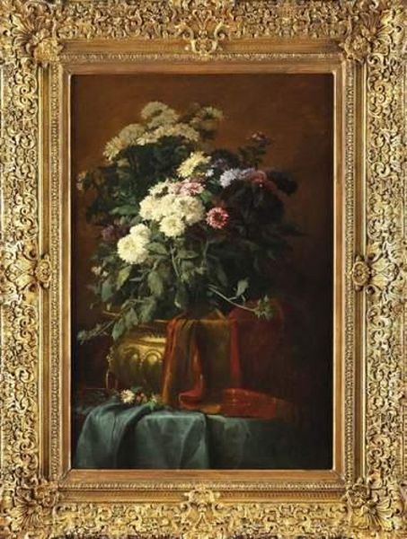 Bouquet De Fleurs Dans Un Basin En Cuivre Oil Painting by Alexandre Defaux