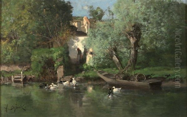 Canards A Montigny Sur Loing Oil Painting by Alexandre Defaux